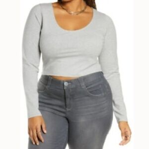 Bp Crop Top Round Neck Grey Long Sleeve